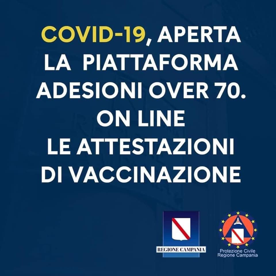 COVID-19, APERTA PIATTAFORMA ADESIONI OVER 70 ON LINE LE ATTESTAZIONI DI VACCINAZIONE